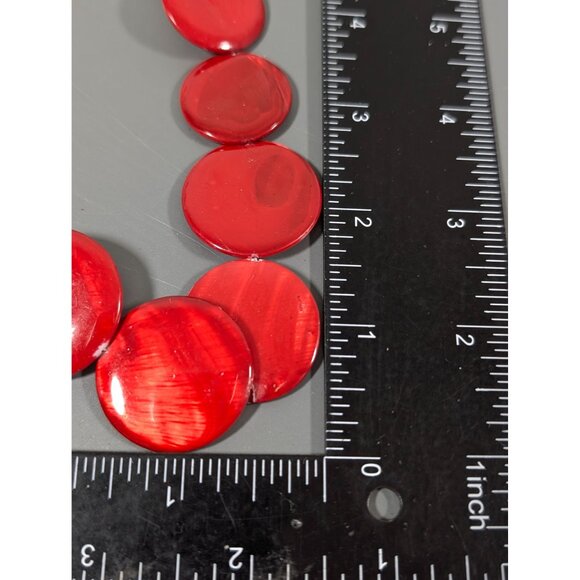 Charming Charlie Red Shell Disc Necklace Statement Beachy Boho 19" - Picture 8 of 9